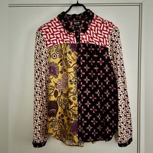 Anthropologie Maeve multi-patterned long sleeve button up blouse